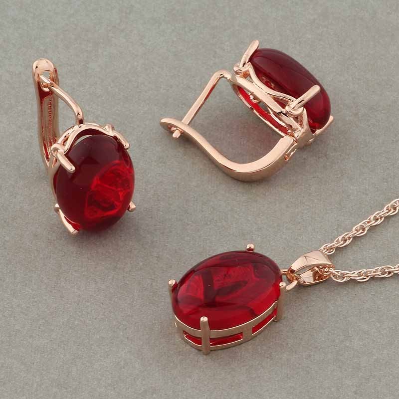 Rose Gold Color Pendant Necklace and Earrings Fashion Jewelry Sets