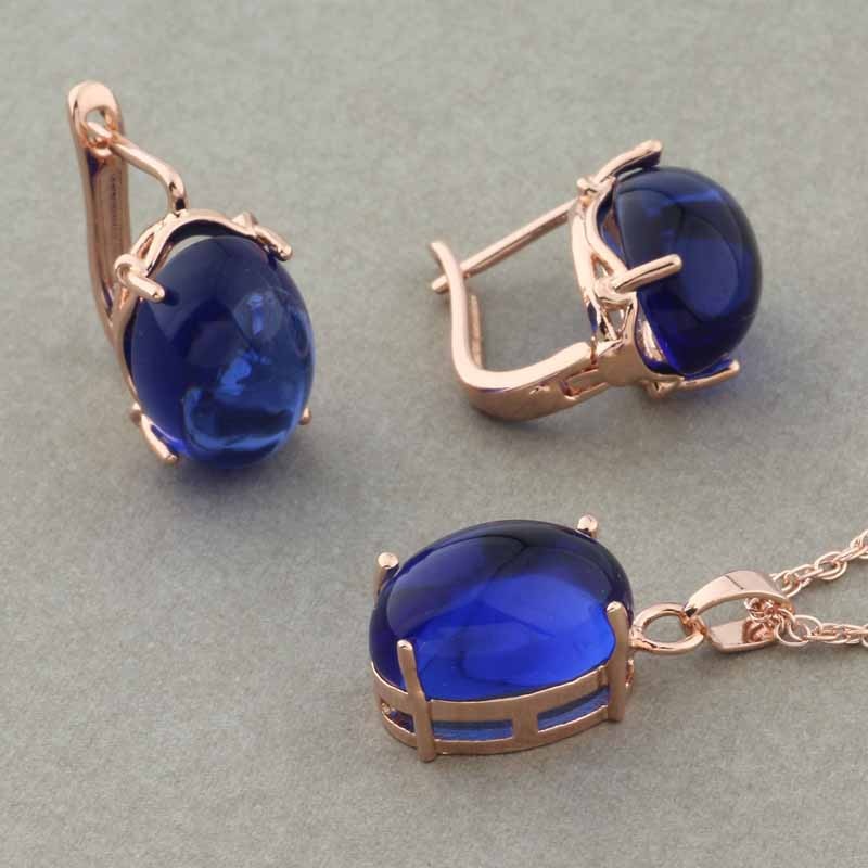 Rose Gold Color Pendant Necklace and Earrings Fashion Jewelry Sets
