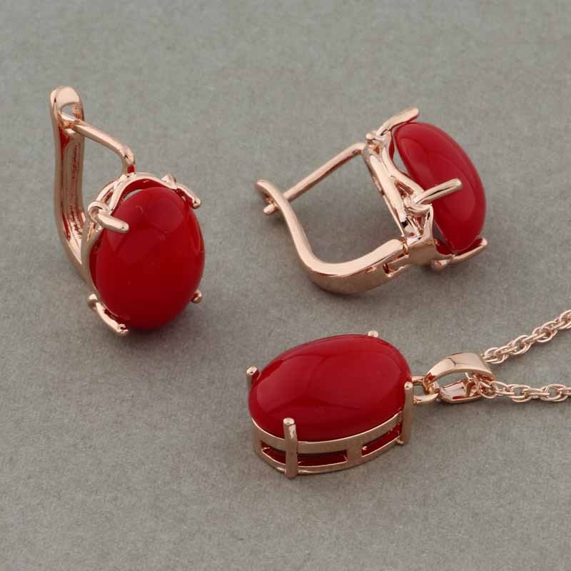 Rose Gold Color Pendant Necklace and Earrings Fashion Jewelry Sets