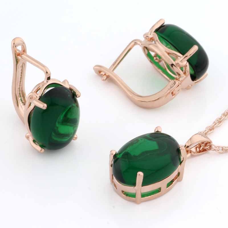 Rose Gold Color Pendant Necklace and Earrings Fashion Jewelry Sets