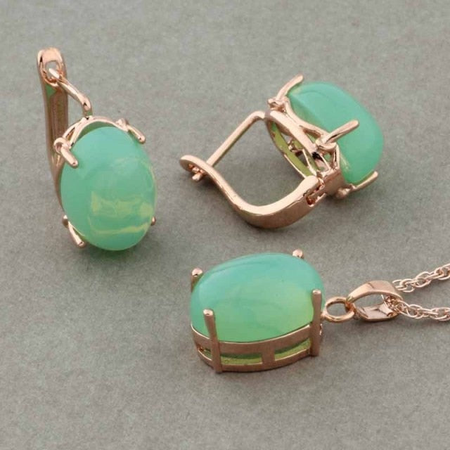 Rose Gold Color Pendant Necklace and Earrings Fashion Jewelry Sets