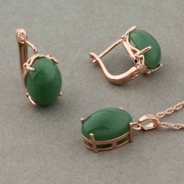 Rose Gold Color Pendant Necklace and Earrings Fashion Jewelry Sets