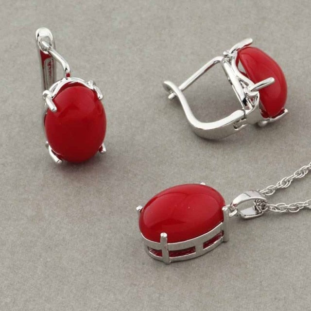 Rose Gold Color Pendant Necklace and Earrings Fashion Jewelry Sets