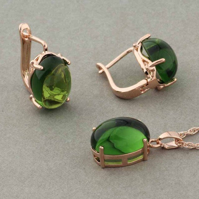 Rose Gold Color Pendant Necklace and Earrings Fashion Jewelry Sets