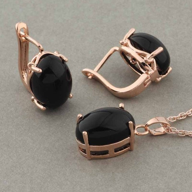 Rose Gold Color Pendant Necklace and Earrings Fashion Jewelry Sets