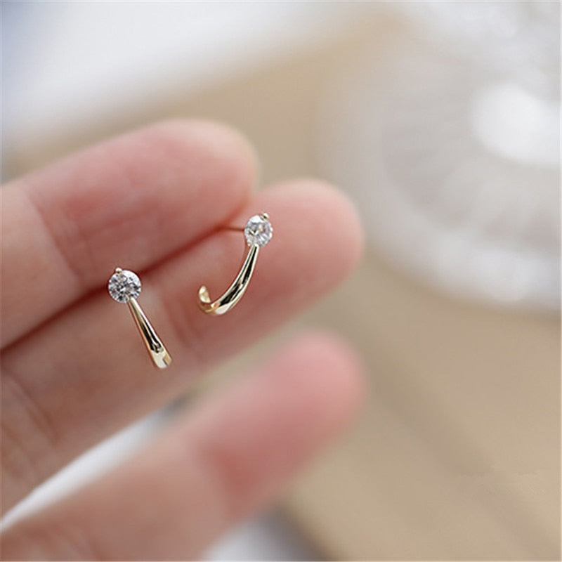 925 Sterling Silver European Simple Crystal Arc Stud Earrings