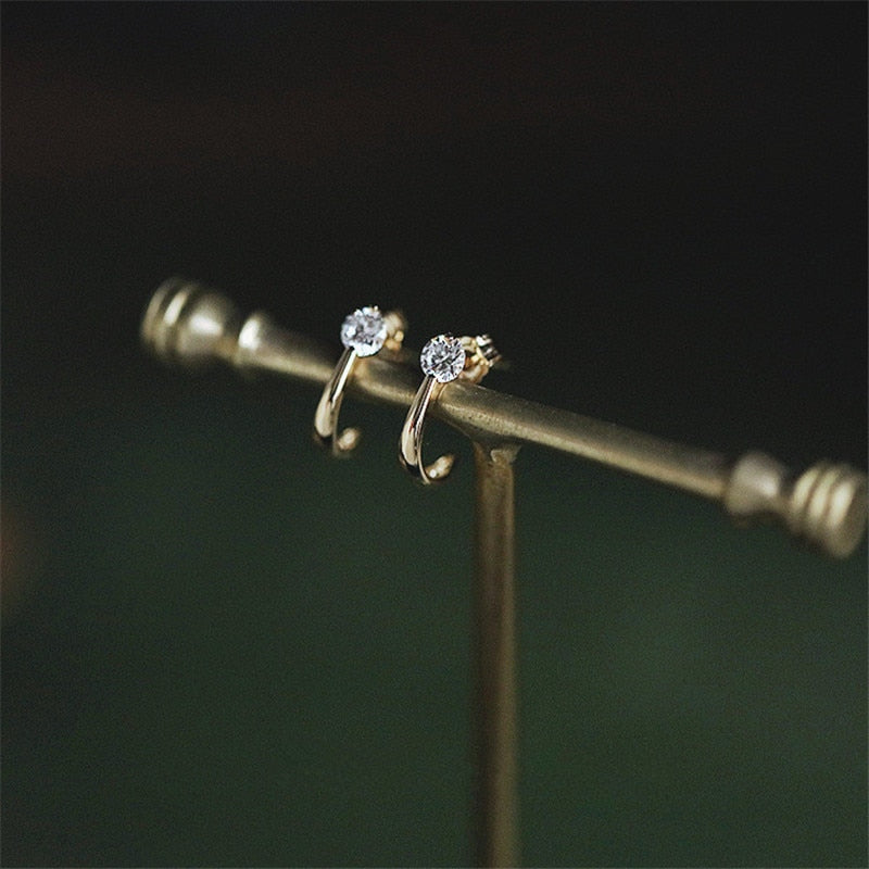 925 Sterling Silver European Simple Crystal Arc Stud Earrings