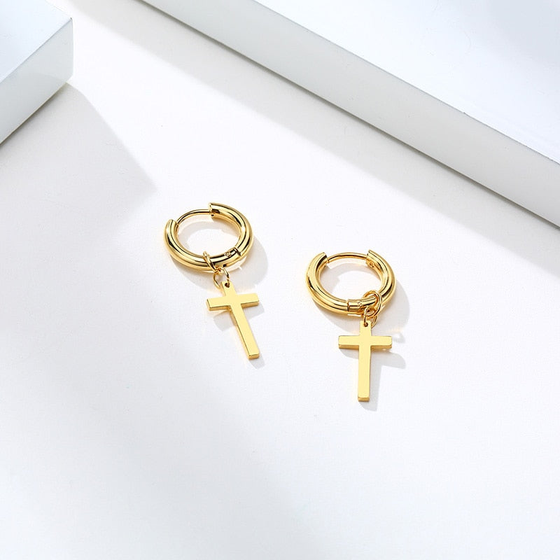 Dainty Minimalist Gold Color Dangling Cross Shaped  Earrings