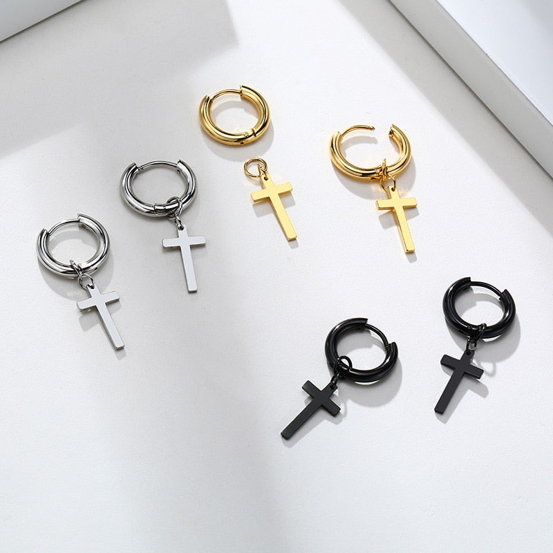 Dainty Minimalist Gold Color Dangling Cross Shaped  Earrings