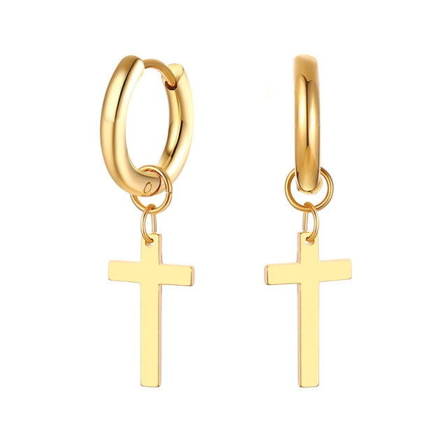 Dainty Minimalist Gold Color Dangling Cross Shaped  Earrings