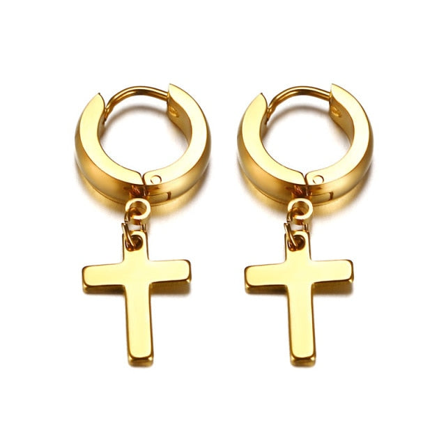 Dainty Minimalist Gold Color Dangling Cross Shaped  Earrings