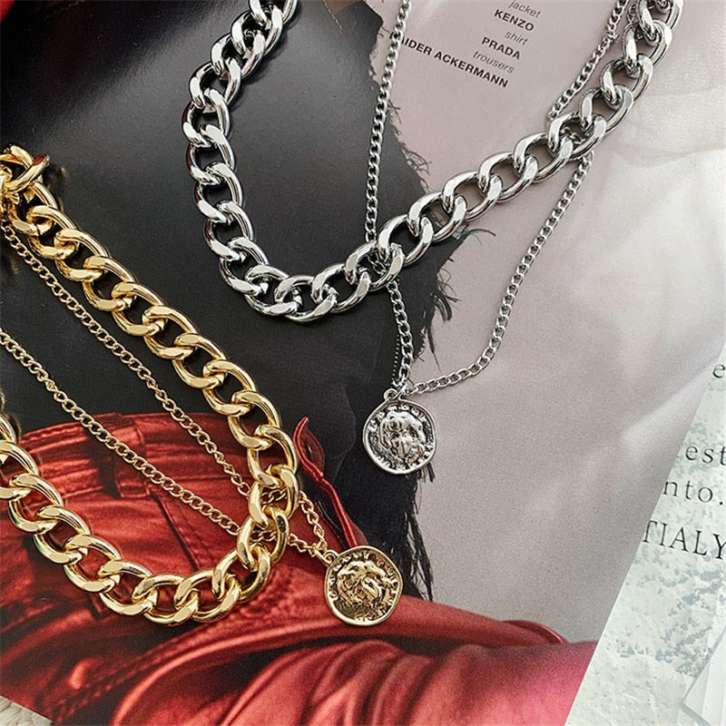 Retro Portrait Exaggerated Thick Chain Necklace