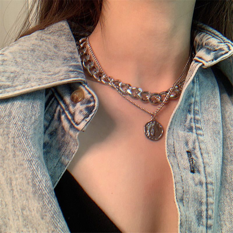 Retro Portrait Exaggerated Thick Chain Necklace