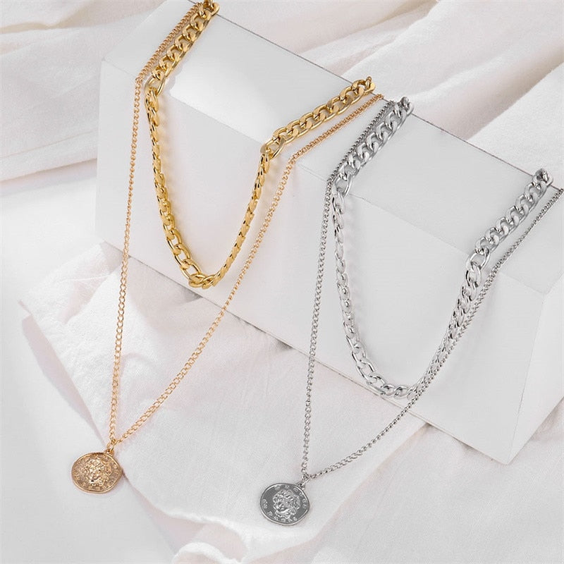 Retro Portrait Exaggerated Thick Chain Necklace