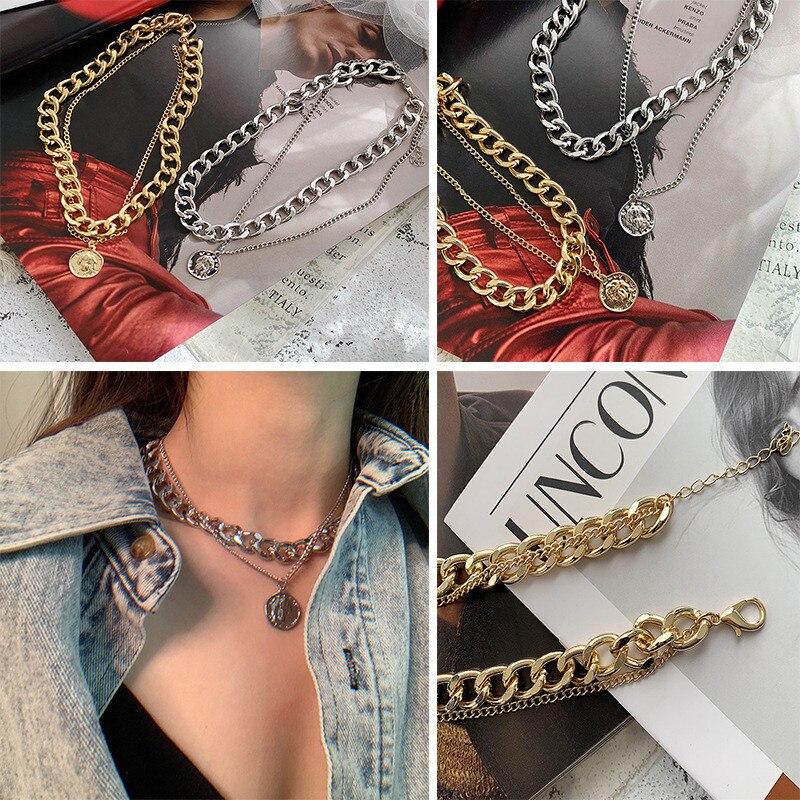Retro Portrait Exaggerated Thick Chain Necklace