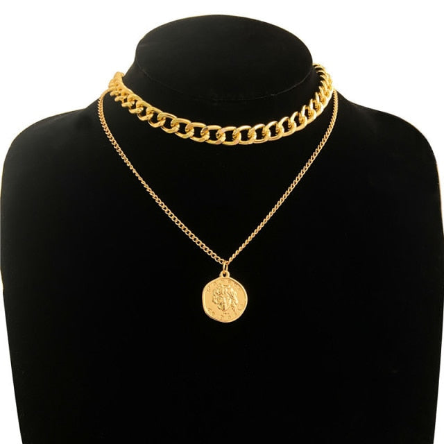 Retro Portrait Exaggerated Thick Chain Necklace