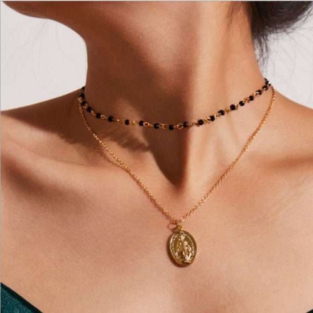 Retro Portrait Exaggerated Thick Chain Necklace