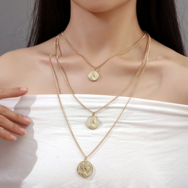 Retro Portrait Exaggerated Thick Chain Necklace