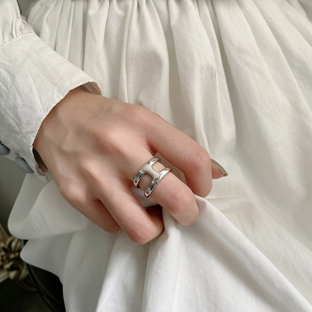 Korean Vintage Metal Silver Color Open Ring