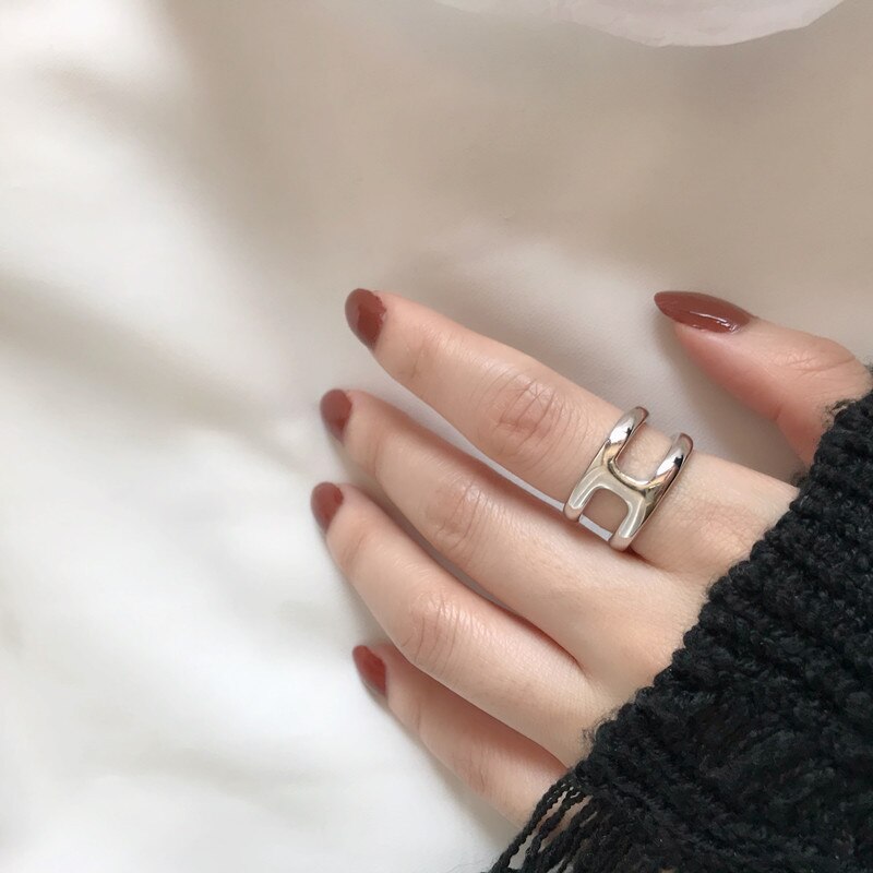 Korean Vintage Metal Silver Color Open Ring