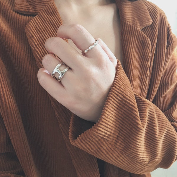 Korean Vintage Metal Silver Color Open Ring