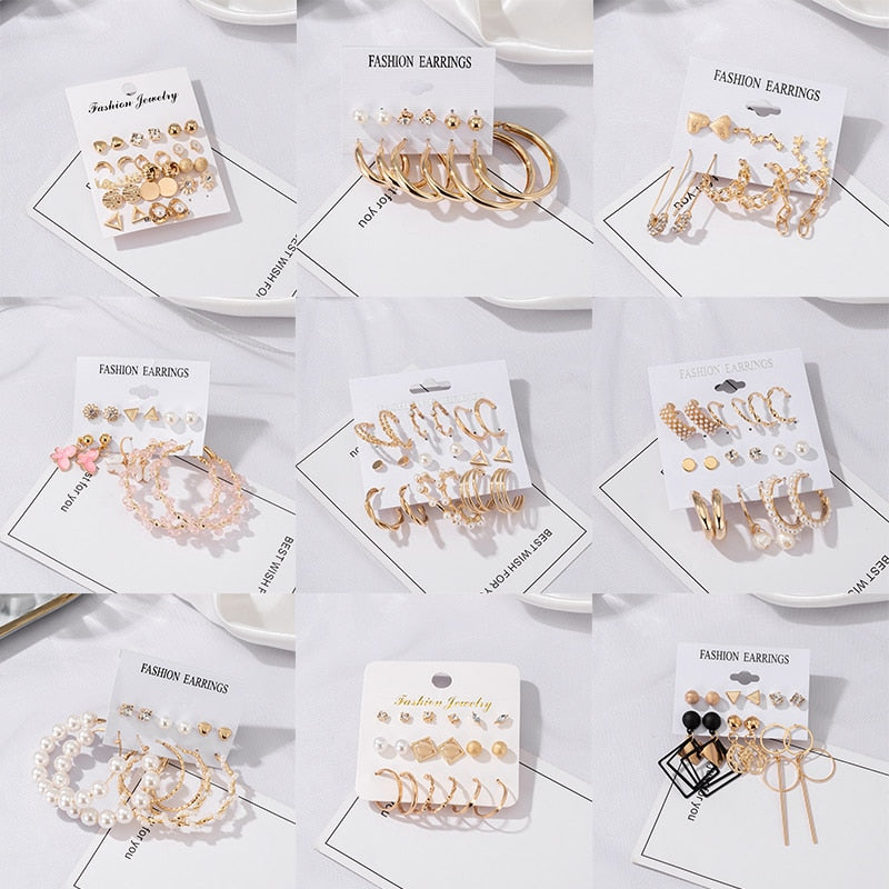 Women's Earrings Set Korean Pearl Hoop Earrings