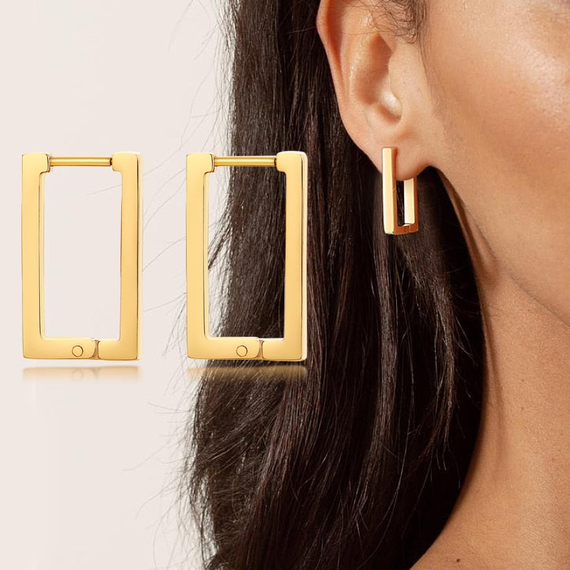 Square Geometric Rectangle Hoop Earrings
