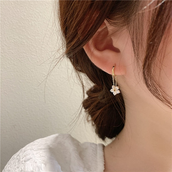 Korean Elegant Zircon Flower Hoop Earrings