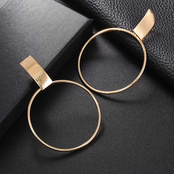 Pendientes geométricos redondos de clip de moda, sin perforación, de metal, sencillos y grandes.