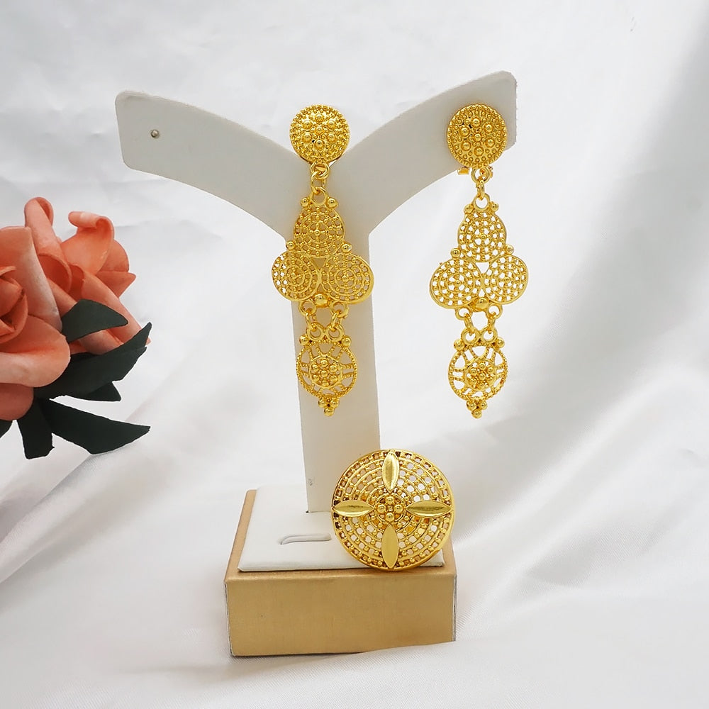 24K Jewelery Gold Necklace & Earring Set