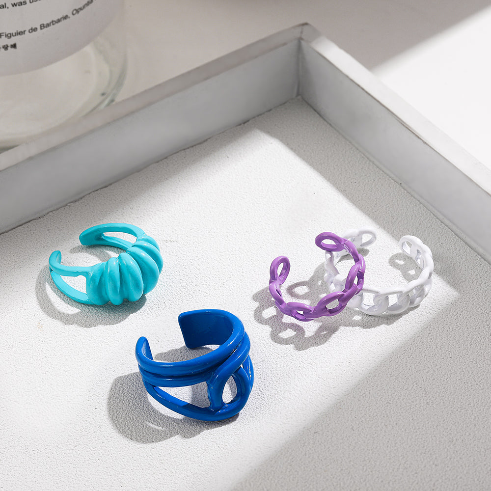 Colorful Dripping Oil Geometric Chain Open Rings Set