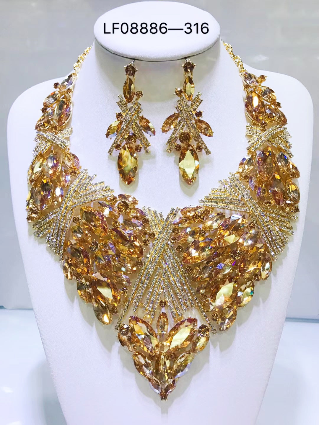 Dubai 24k Gold Big  Women Wedding Long Necklace Ethiopian Set