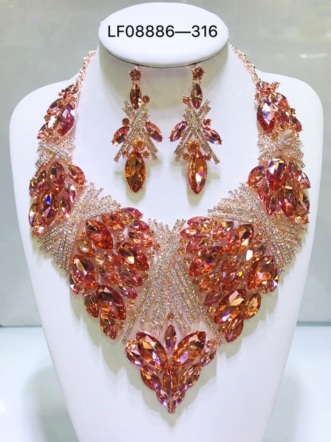Dubai 24k Gold Big  Women Wedding Long Necklace Ethiopian Set
