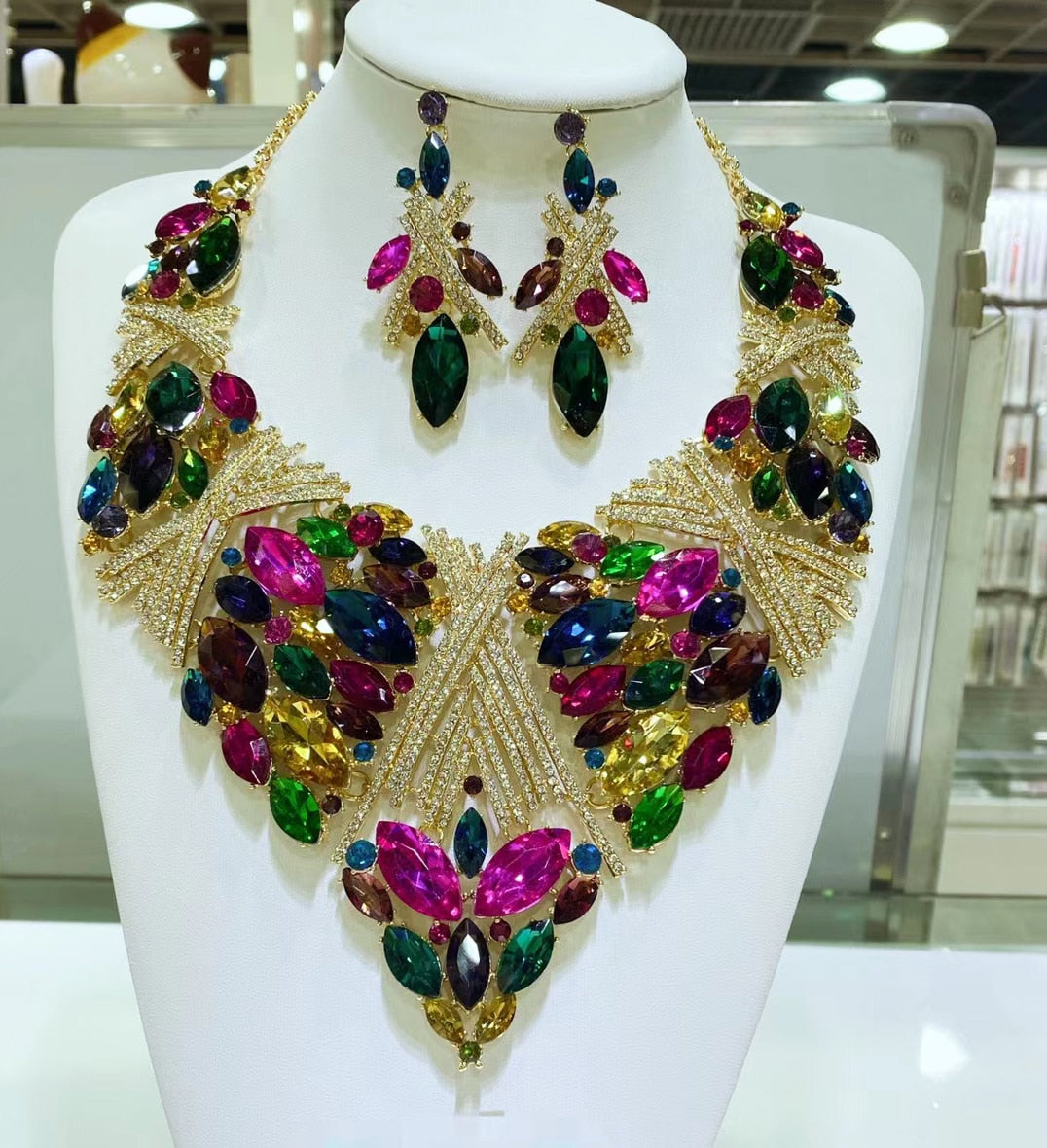 Dubai 24k Gold Big  Women Wedding Long Necklace Ethiopian Set