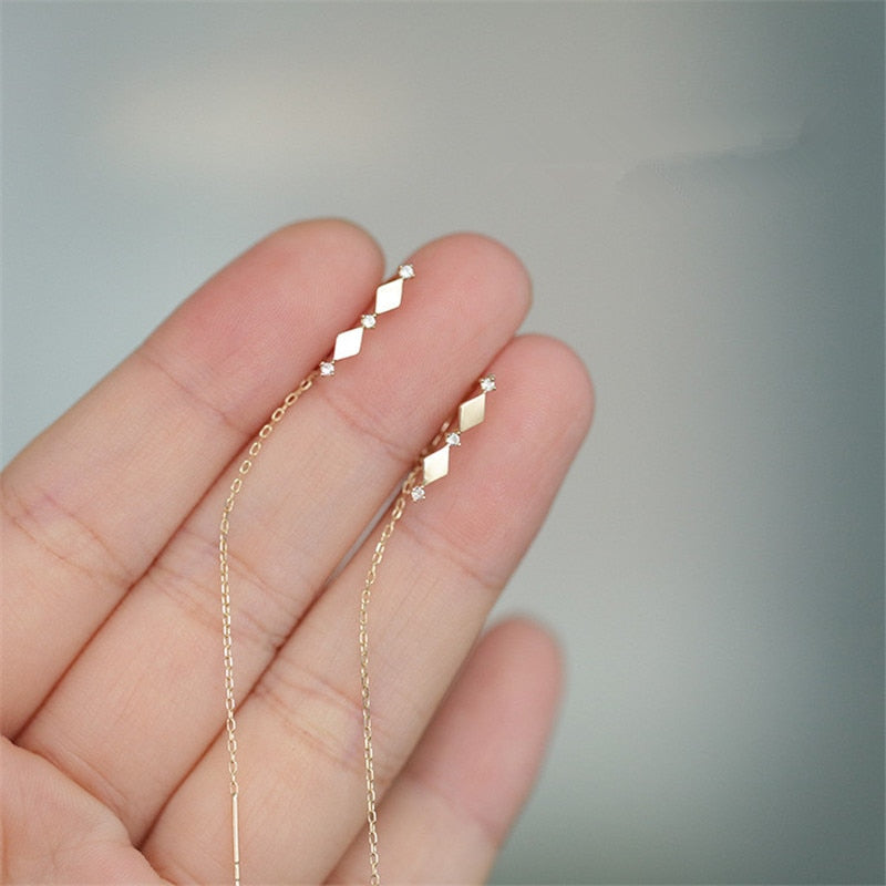 14k Gold Plating Inlaid Crystal French Diamond Tassel Ear Line