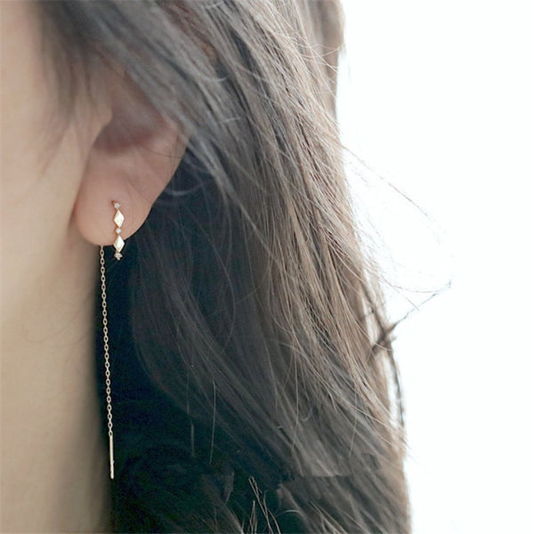 14k Gold Plating Inlaid Crystal French Diamond Tassel Ear Line
