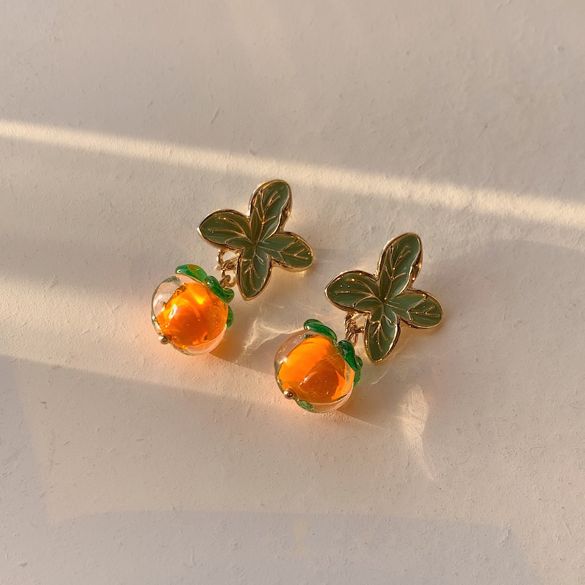Creative Persimmon Orange Color Flower Leaf Stud Earrings For Women