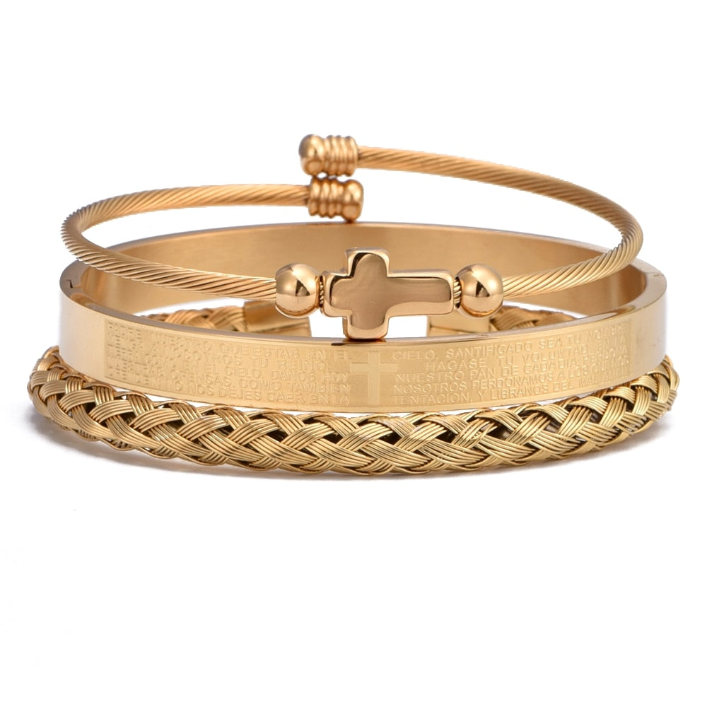 Hip Hop Men Cross Charm  Carving Spanish Bracelet