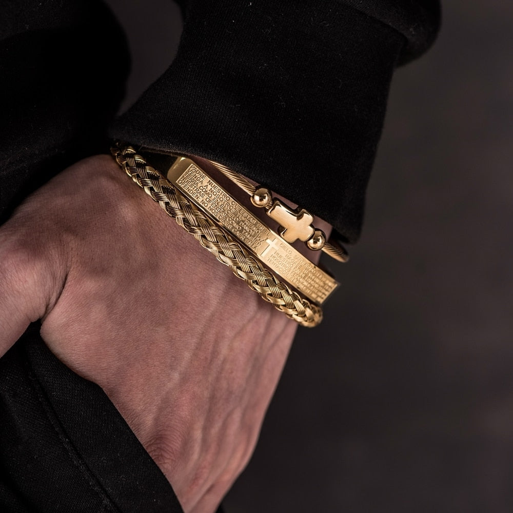 Hip Hop Men Cross Charm  Carving Spanish Bracelet