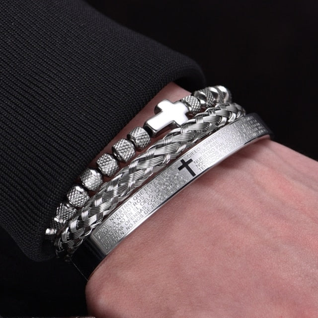 Hip Hop Men Cross Charm  Carving Spanish Bracelet