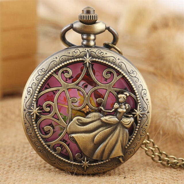 Theme Quartz Pocket Lovely Princess Roman Numerals Display Round Dial