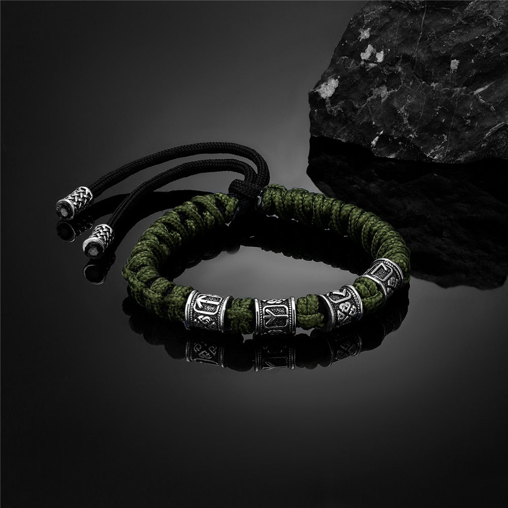 Norse Runes Beads  Braided Survival Paracord Rope Wristband