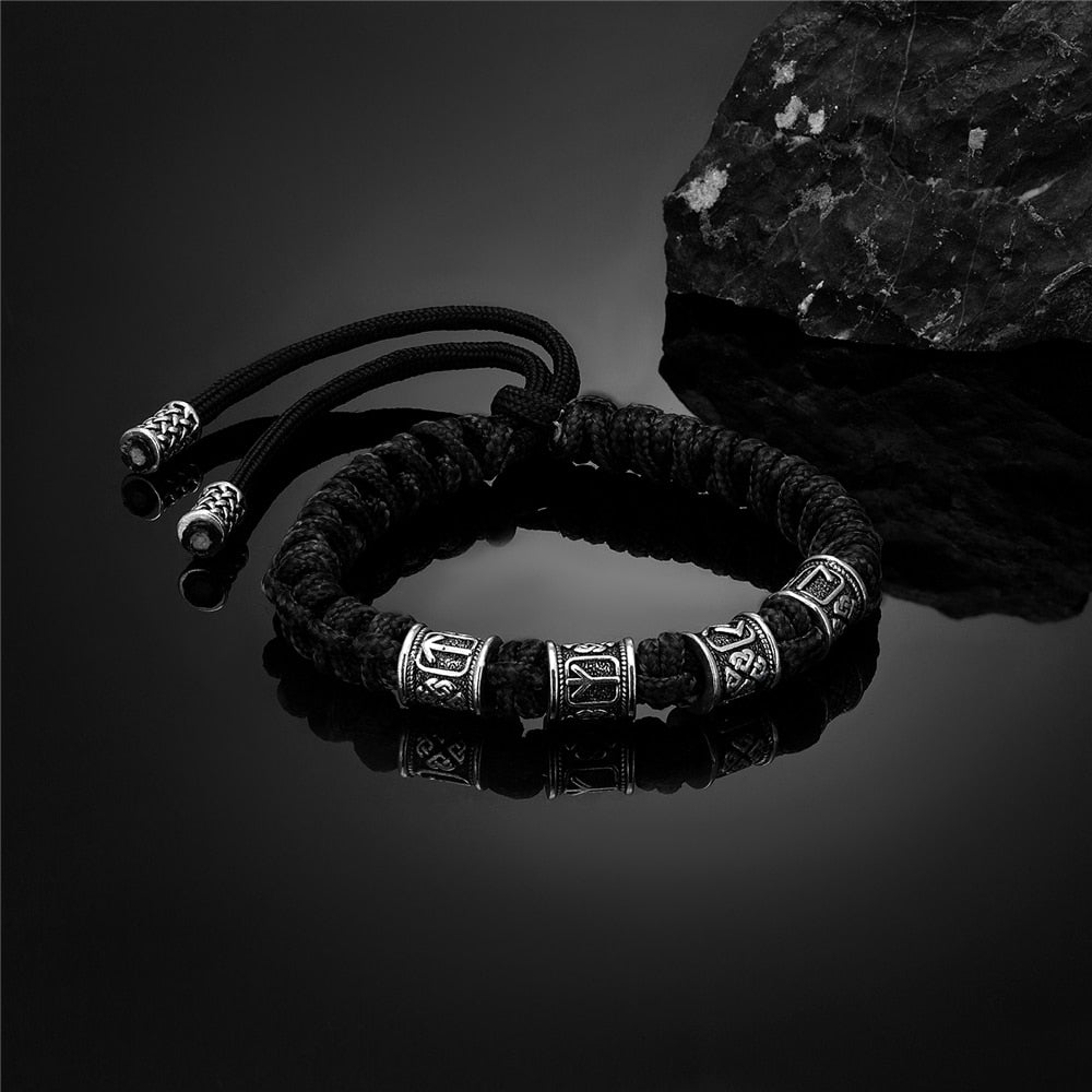 Norse Runes Beads  Braided Survival Paracord Rope Wristband