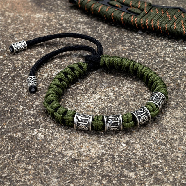 Norse Runes Beads  Braided Survival Paracord Rope Wristband