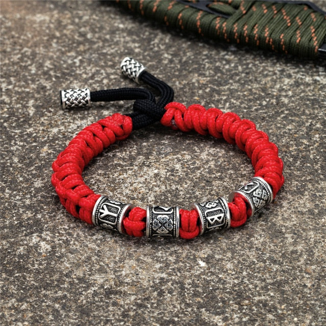 Norse Runes Beads  Braided Survival Paracord Rope Wristband