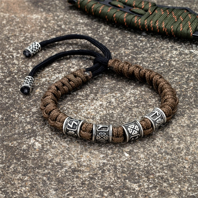 Norse Runes Beads  Braided Survival Paracord Rope Wristband