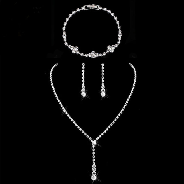 Silver Color Simple Crystal Bridal Jewelry Sets