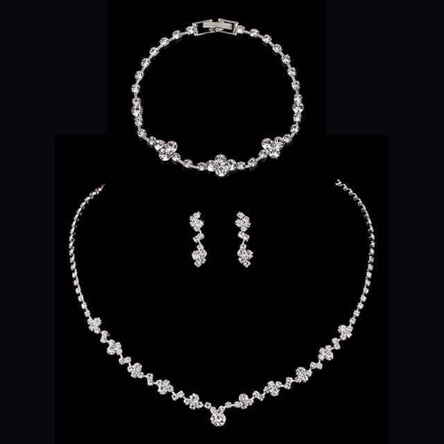 Silver Color Simple Crystal Bridal Jewelry Sets