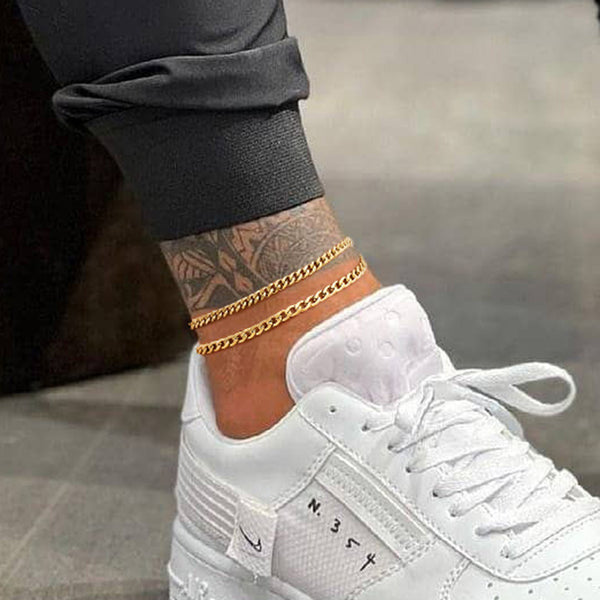 Tobilleras de cadena chapadas en oro para hombre