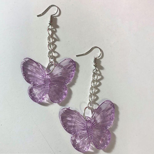Pendientes colgantes de mariposa transparente para mujer